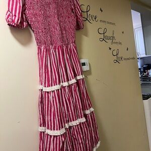 Red Smocked Gingham Women's Dress